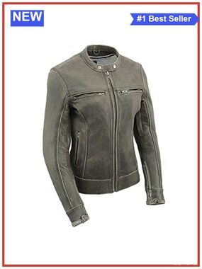 Women's Scooter Style Leather Rider Jacket Cowhide YKK Zip Moto Biker